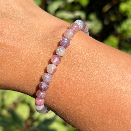 pink Turmalin in Lepidolith Kugel Armband ca. 6 mm / 19 cm 20TL