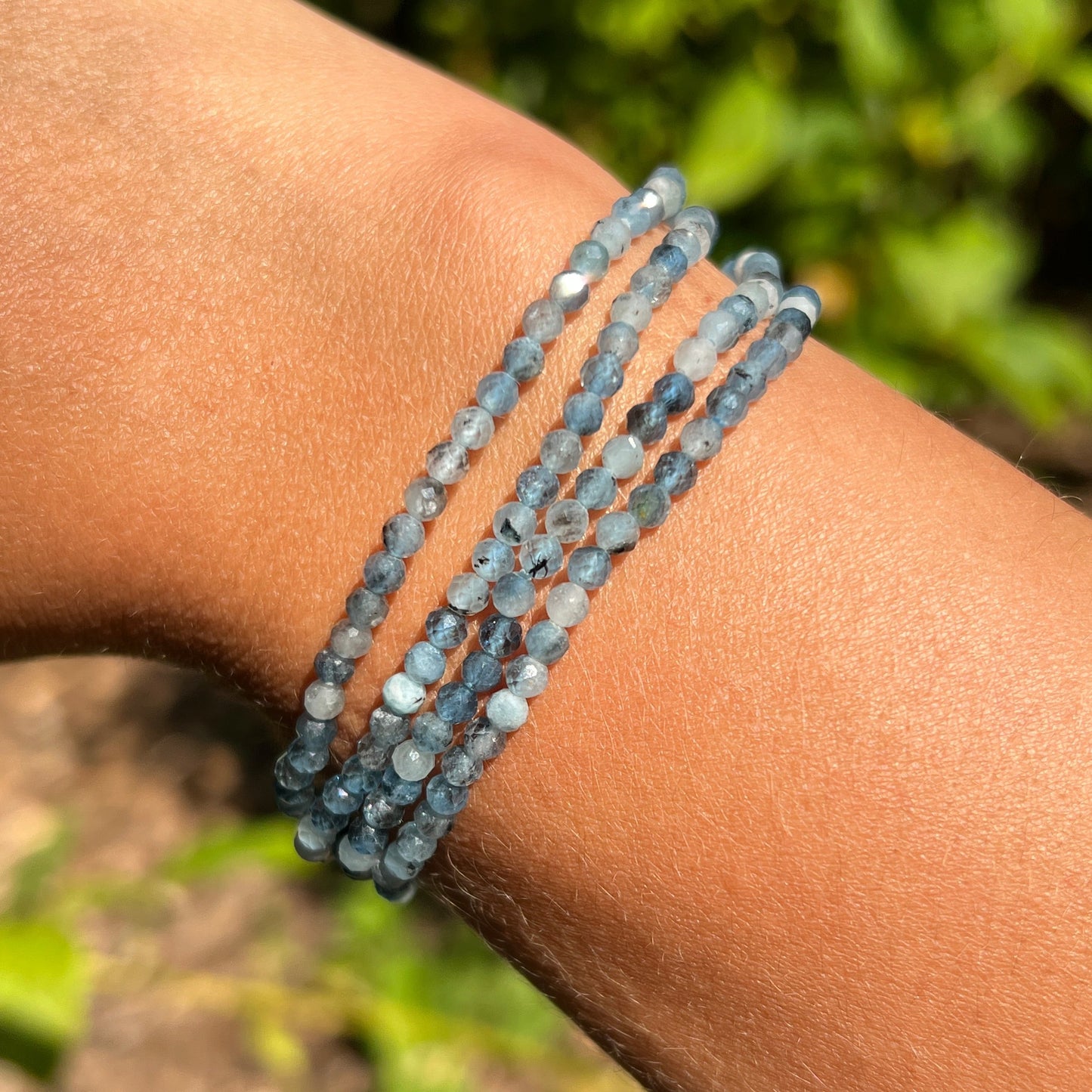 Aquamarin Kugel Armband fac. ca. 3 - 3,5 mm / 19 - 20 cm 18AQ