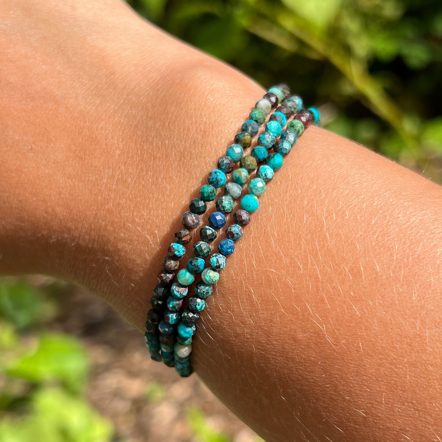 Chrysokoll Kugel Armband fac. ca. 3 mm / 18-19 cm 22CH