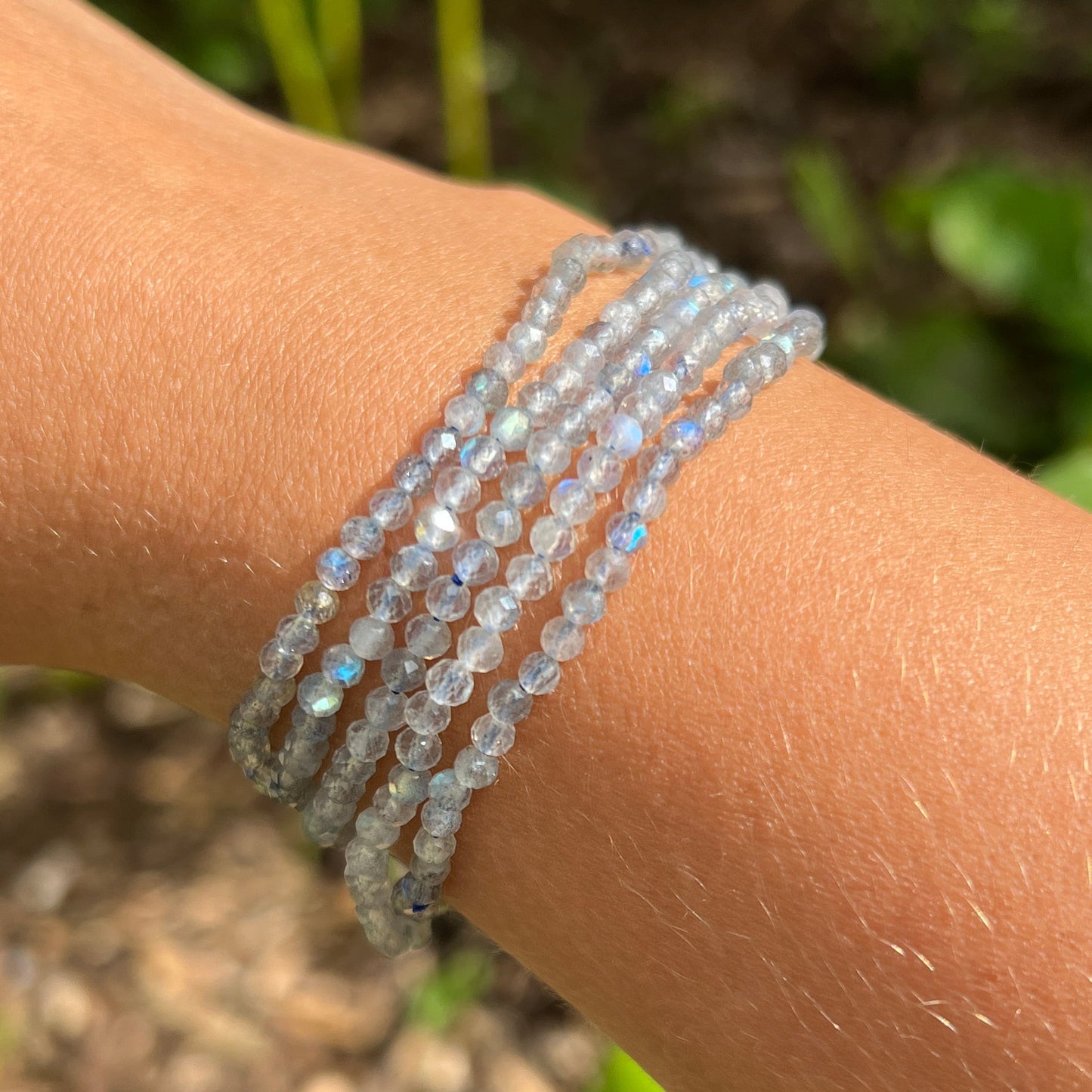 Labradorit Kugel Armband fac. ca. 3 - 3,5 mm / 18-19 cm 16LA