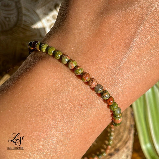 Unakit / Epidot Kugel Armband ca. 4-5mm / 19 cm 9U