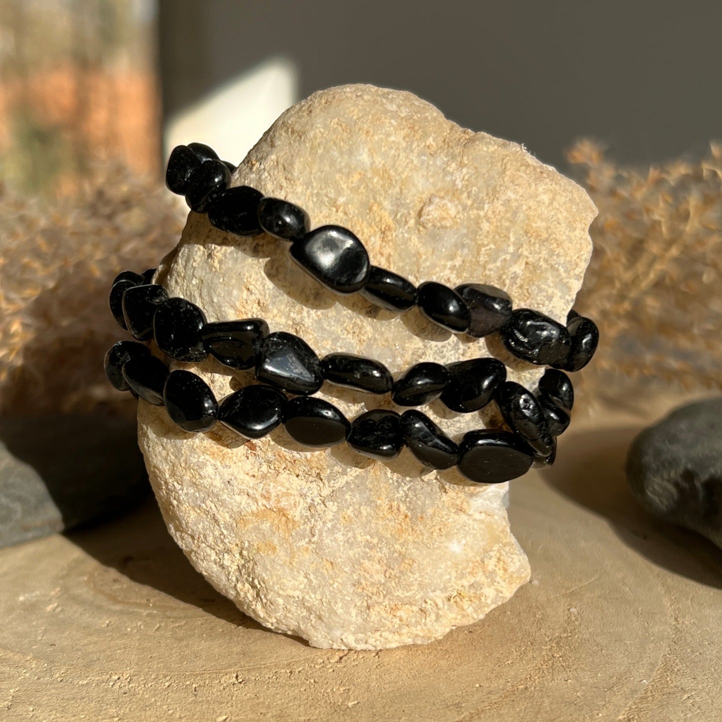 schwarzer Turmalin / Schörl Nugget Armband 9TU