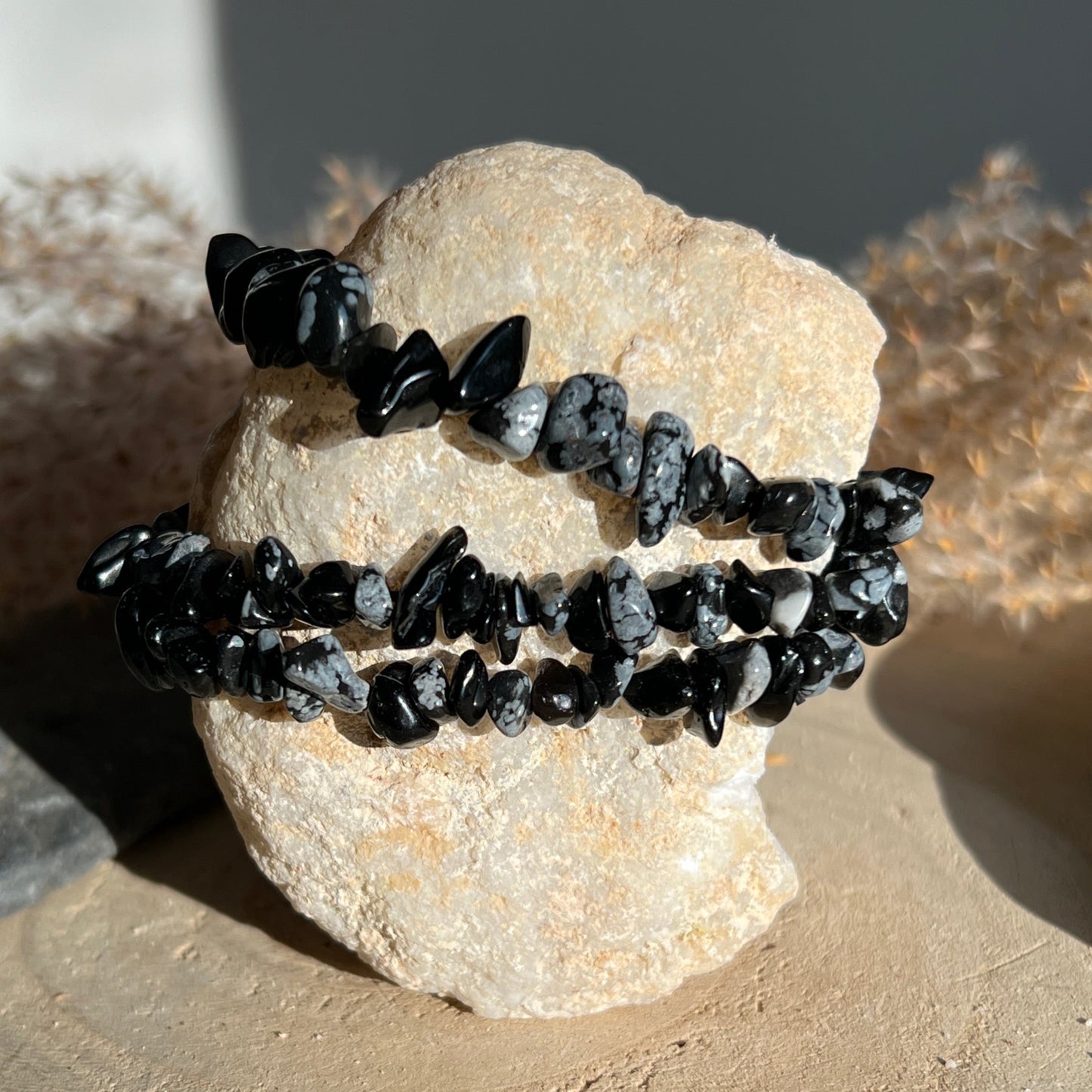 Schneeflocken Obsidian Splitter Armband