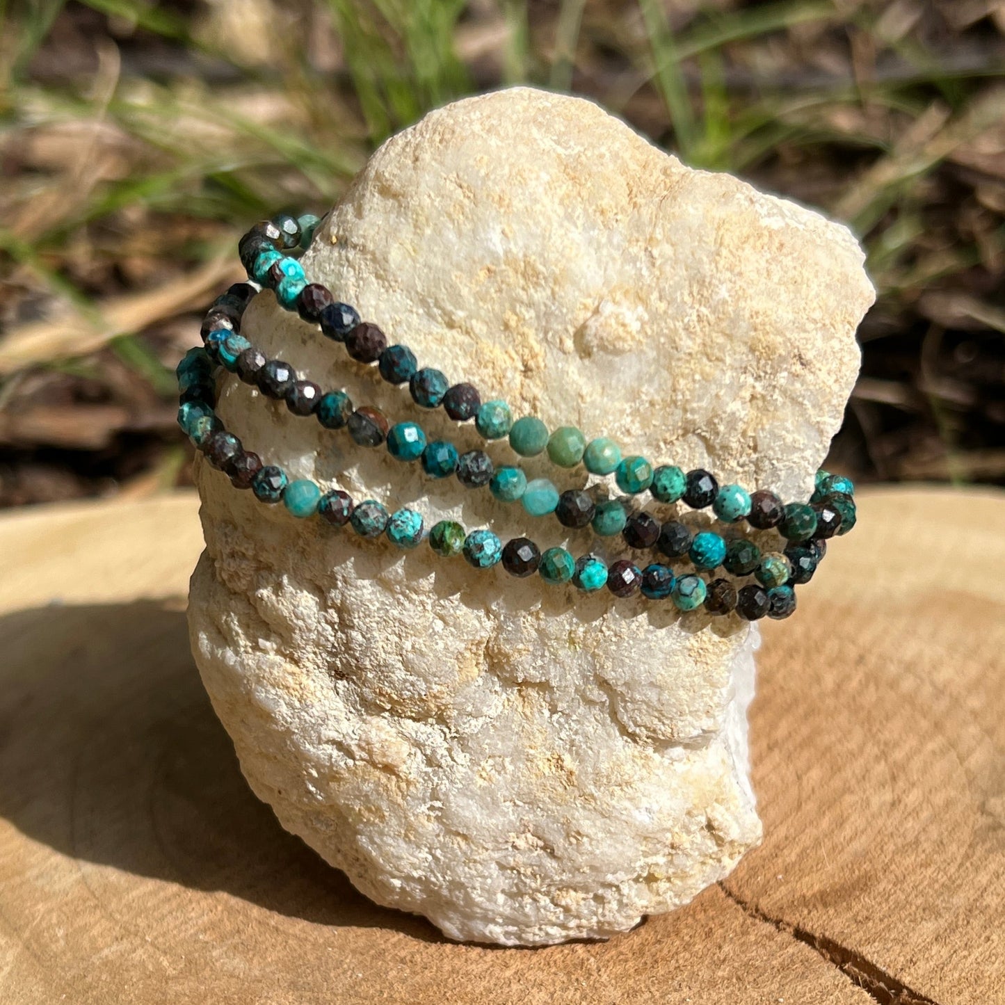 Chrysokoll Kugel Armband fac. ca. 3 mm / 18-19 cm 22CH