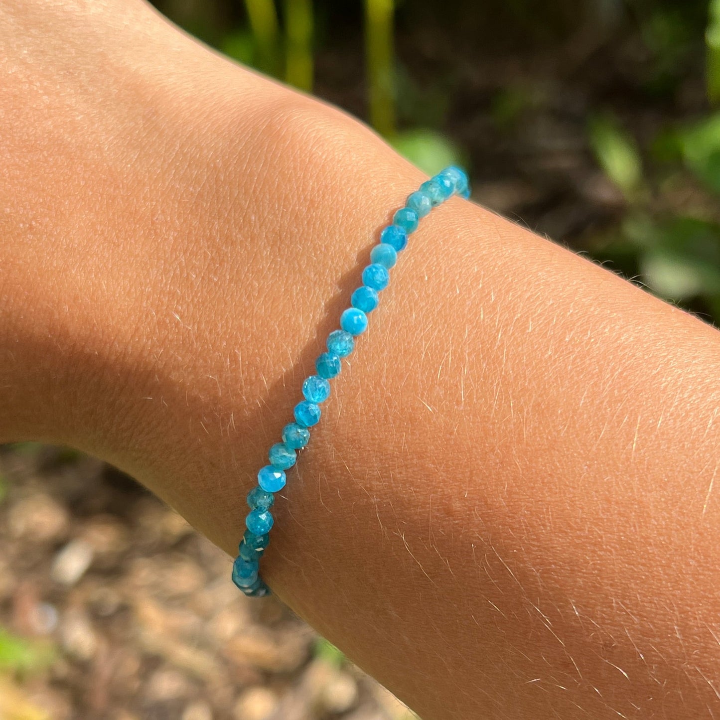 Apatit blau Kugel Armband fac. ca. 3 - 3,5  mm / 18-19 cm 16AP