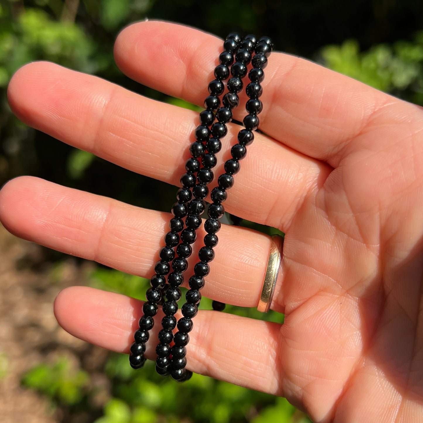 schwarzer Turmalin / Schörl Kugel Armband ca. 4 mm / 18-19 cm 14TS