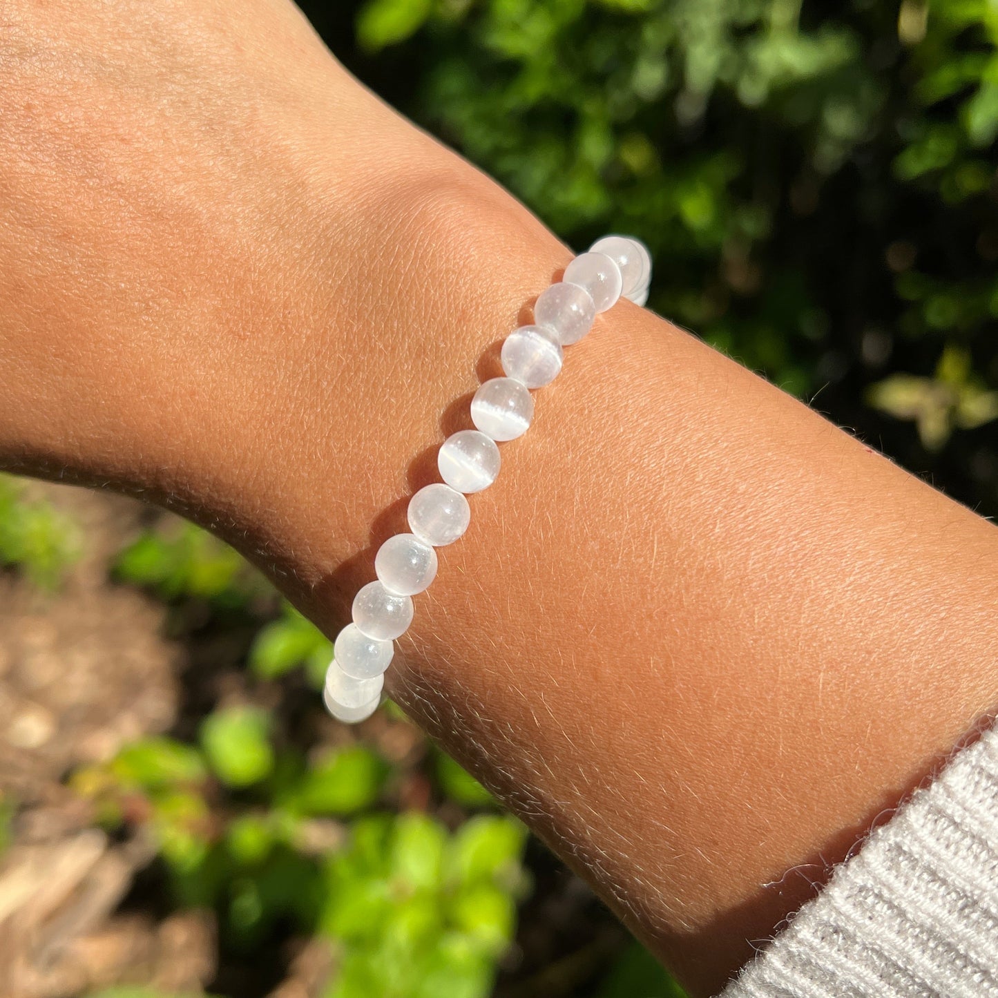 Selenit Kugel Armband ca. 6 mm / 19 cm 16SE