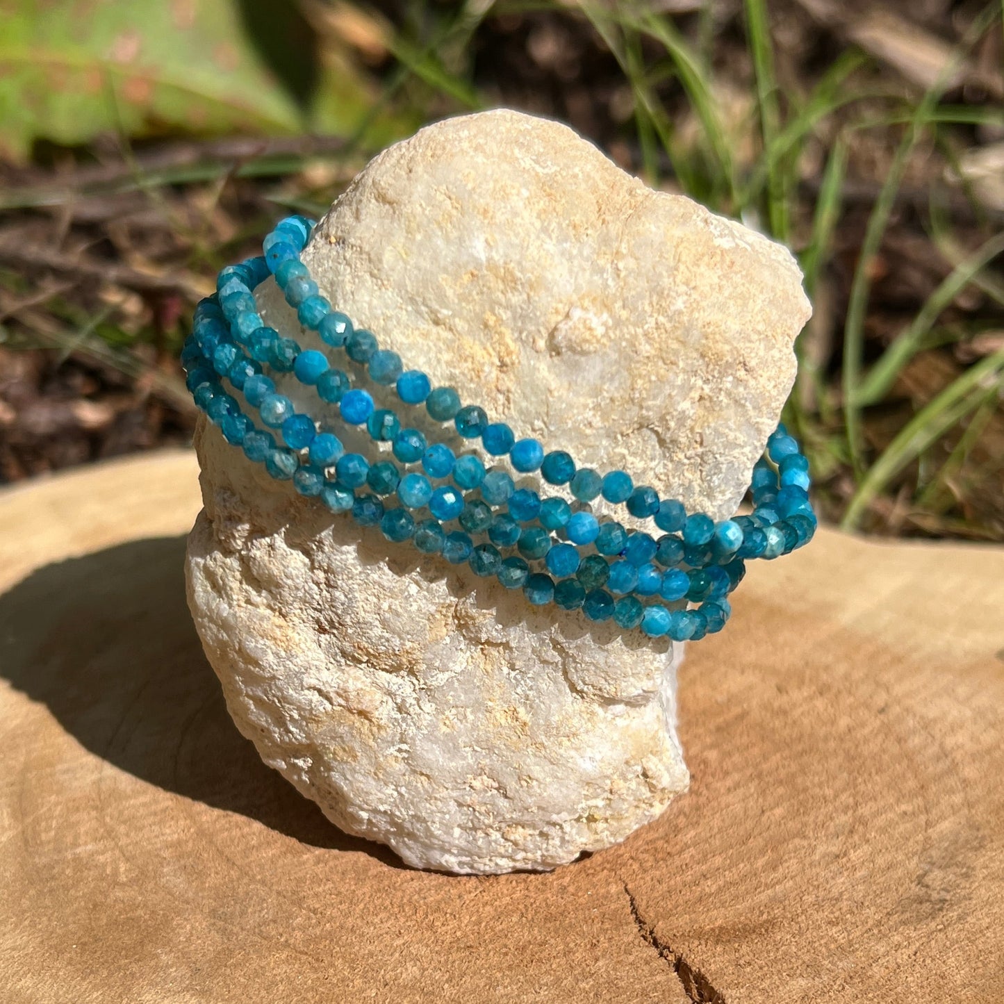 Apatit blau Kugel Armband fac. ca. 3 - 3,5  mm / 18-19 cm 16AP