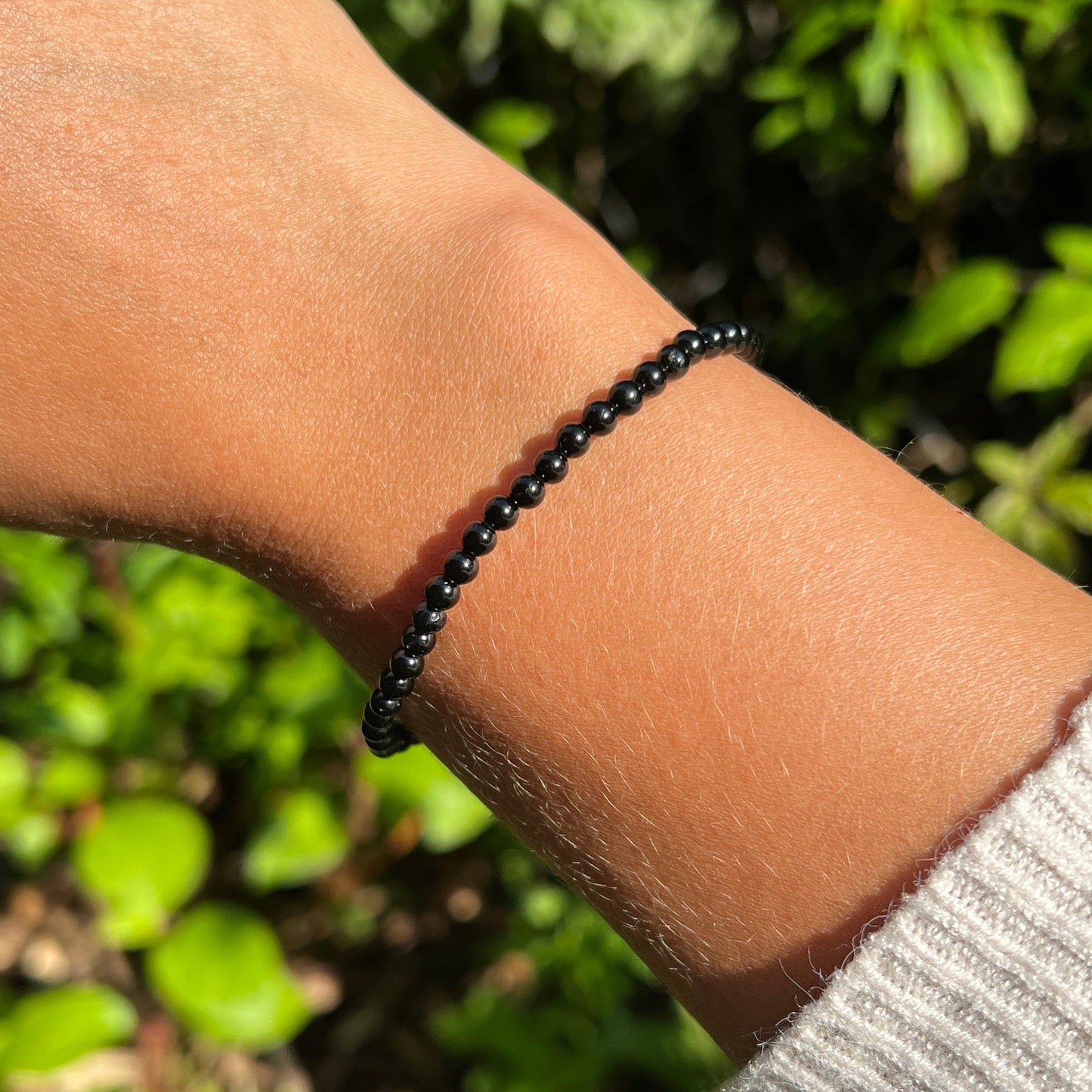 schwarzer Turmalin / Schörl Kugel Armband ca. 4 mm / 18-19 cm 14TS