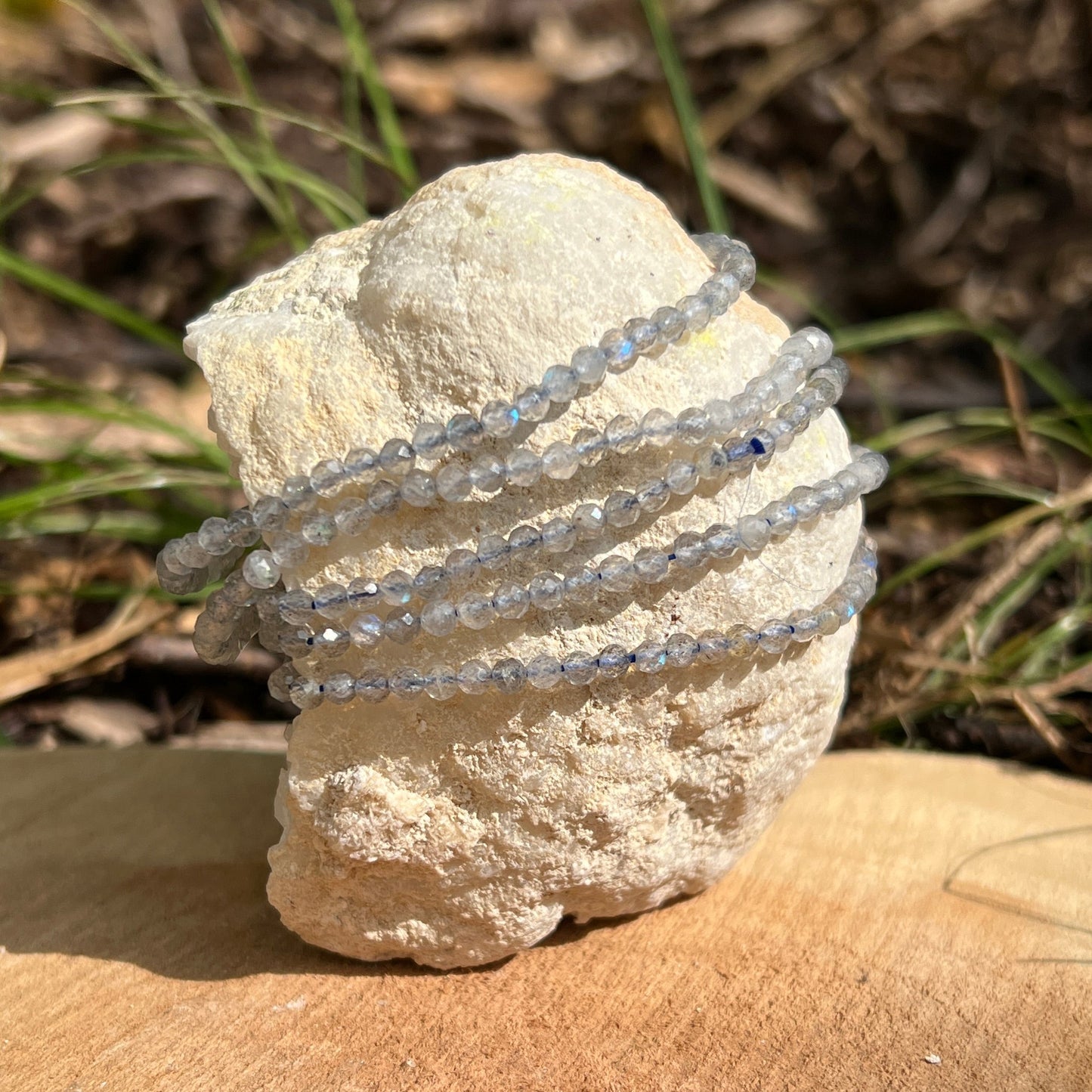 Labradorit Kugel Armband fac. ca. 3 - 3,5 mm / 18-19 cm 16LA