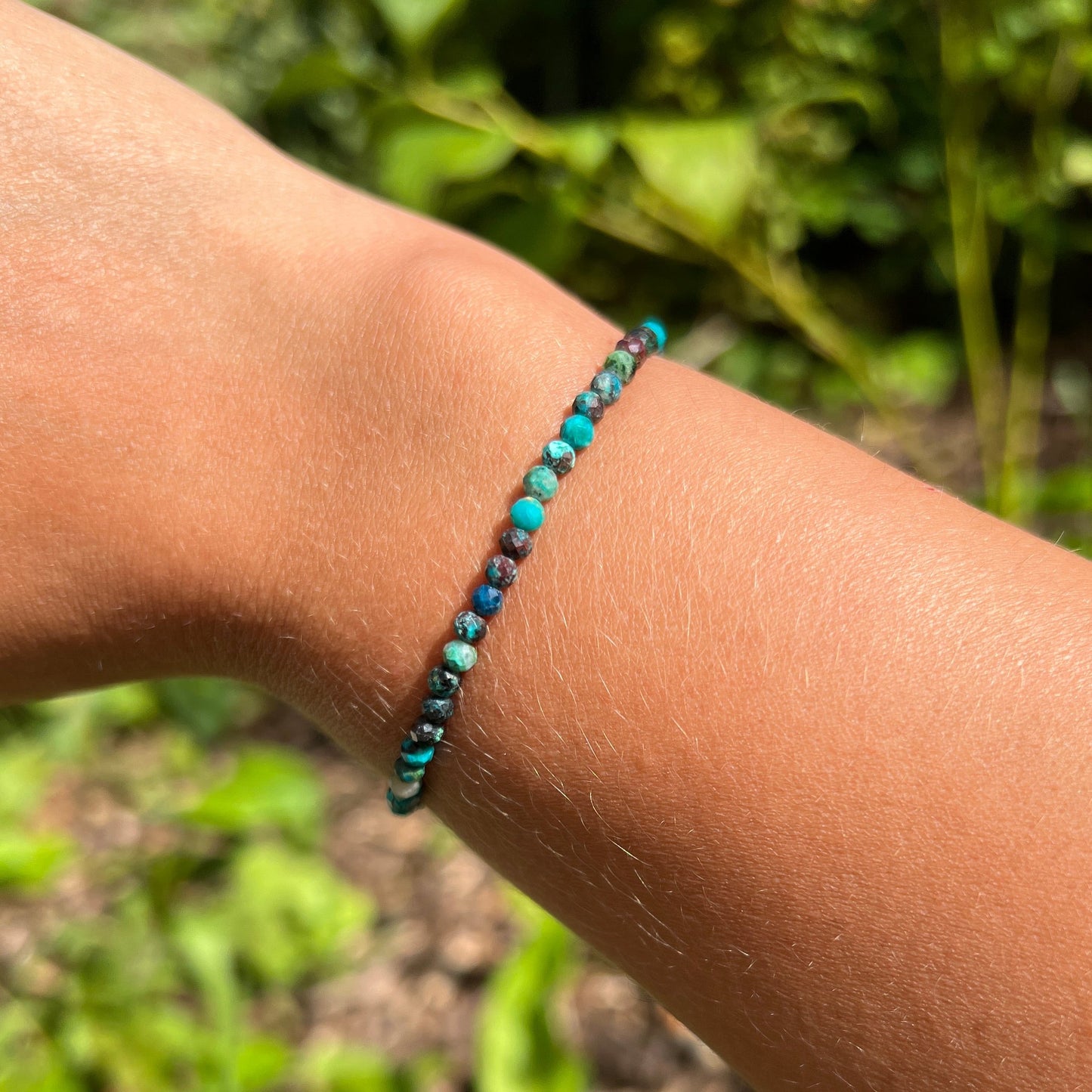 Chrysokoll Kugel Armband fac. ca. 3 mm / 18-19 cm 22CH