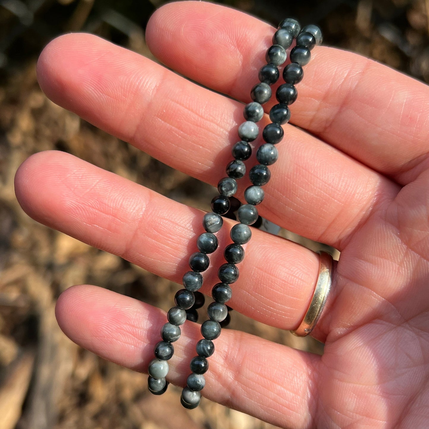 Cat Eye / Quarz mit Einschluss Kugel Armband ca. 4 mm / 18-19 cm 14CE