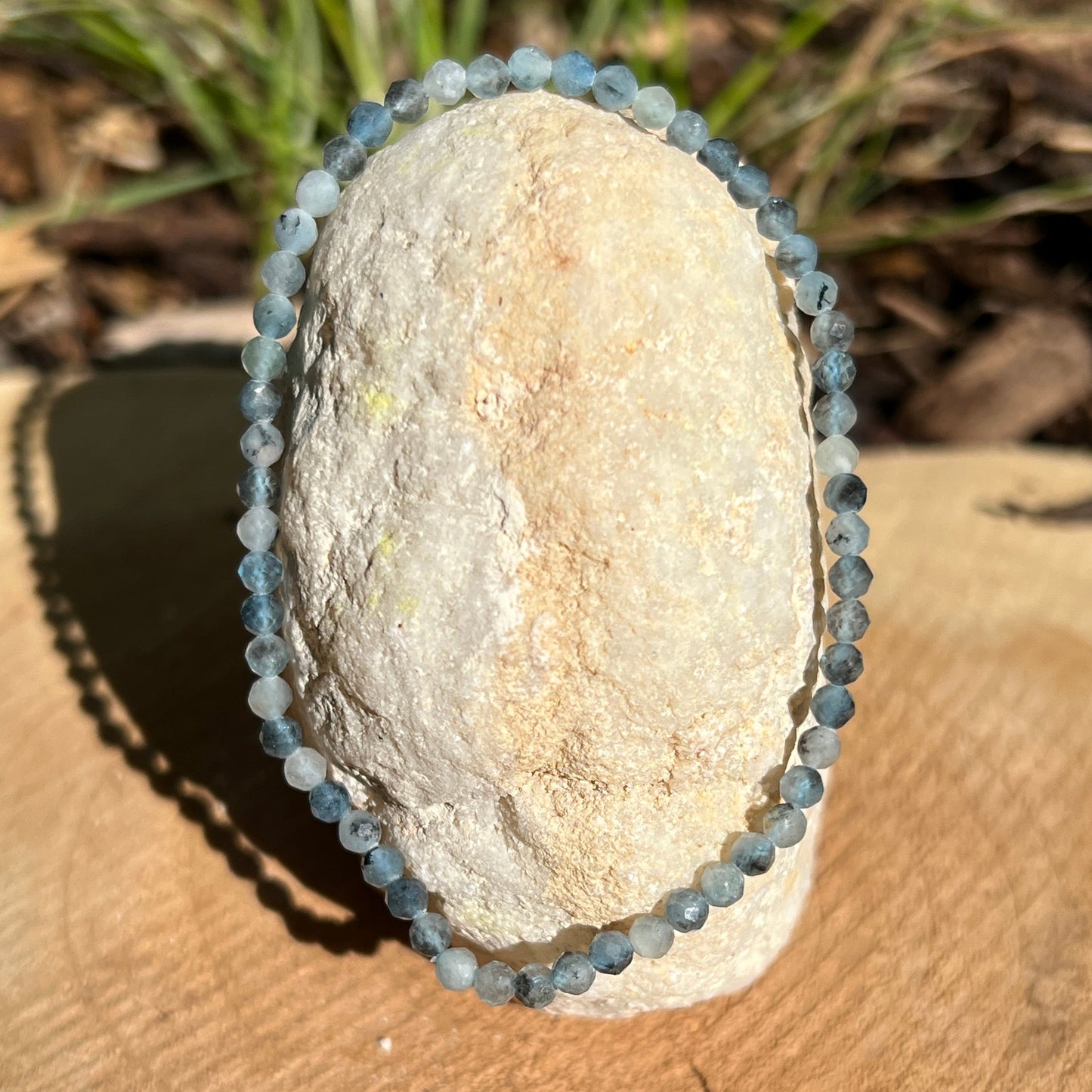 Aquamarin Kugel Armband fac. ca. 3 - 3,5 mm / 19 - 20 cm 18AQ