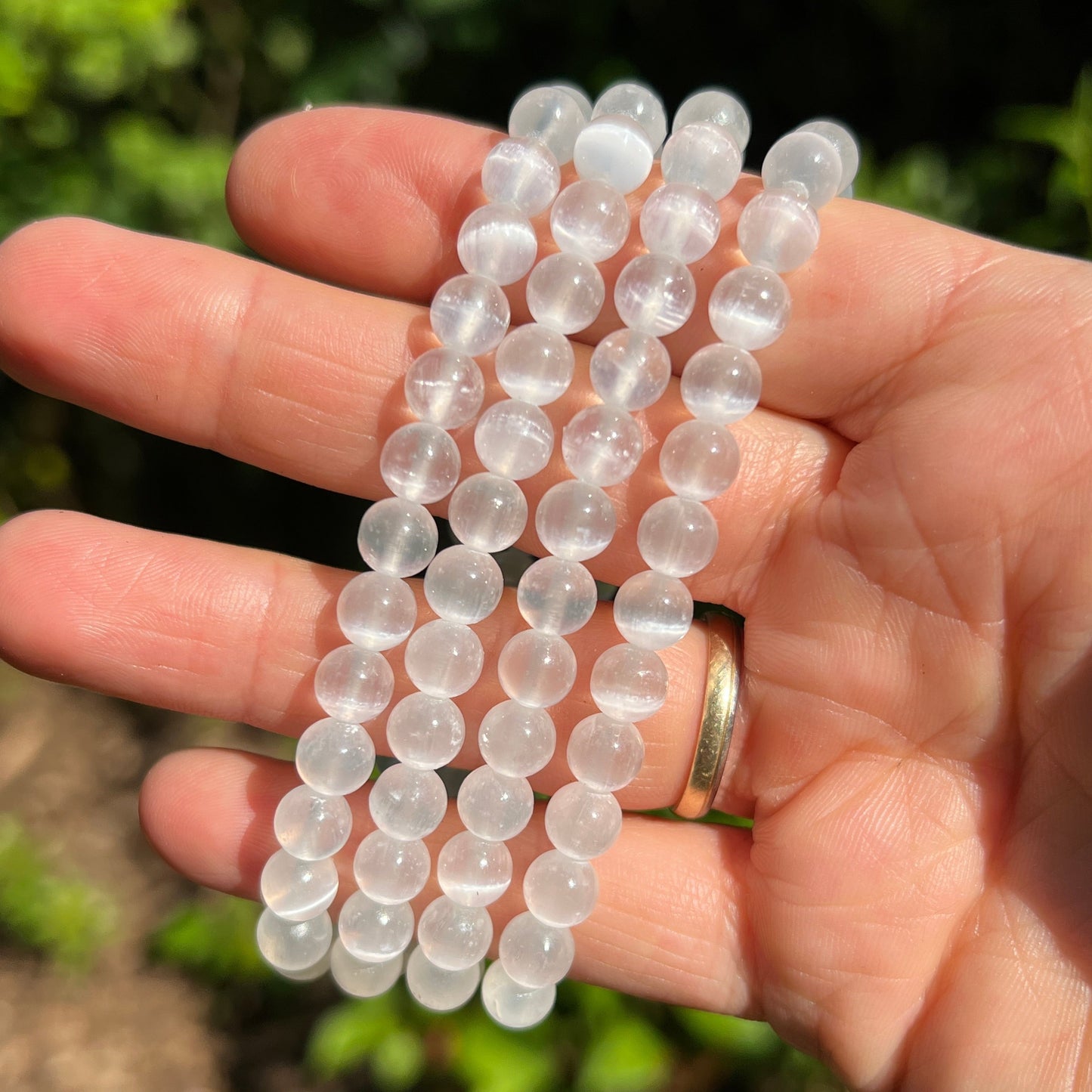 Selenit Kugel Armband ca. 6 mm / 19 cm 16SE