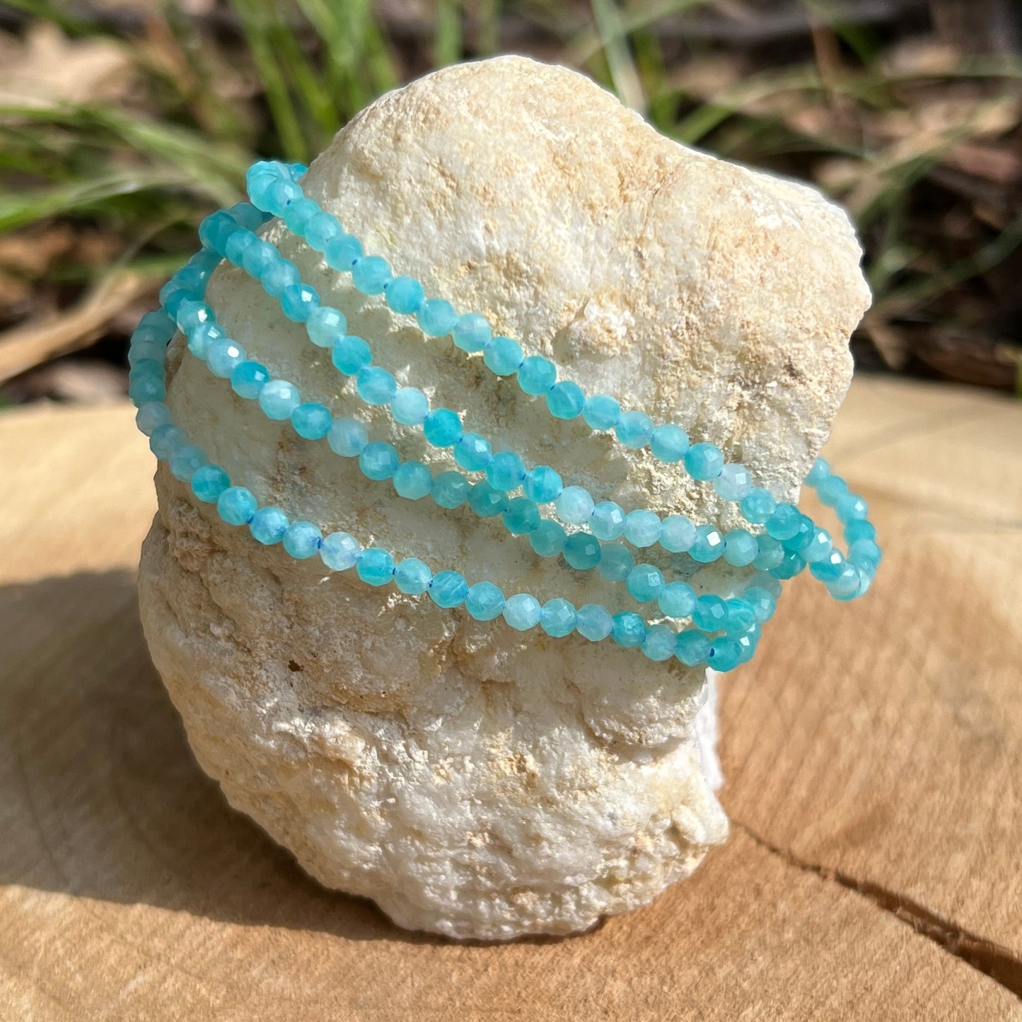 Amazonit Kugel Armband fac. ca. 3 - 3,5  mm / 18-19 cm 16AM