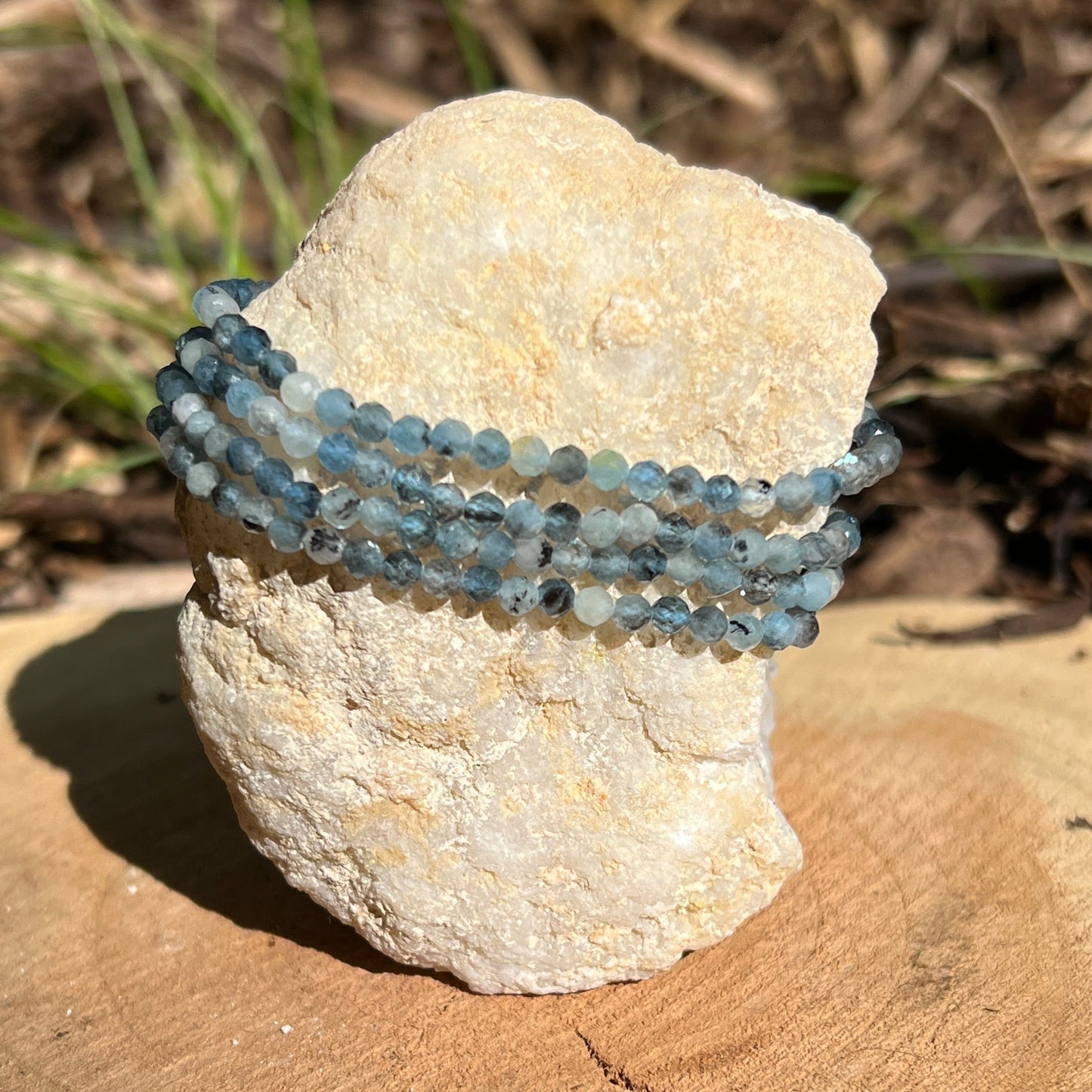 Aquamarin Kugel Armband fac. ca. 3 - 3,5 mm / 19 - 20 cm 18AQ