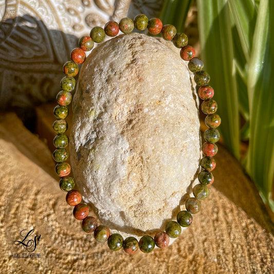 Unakit / Epidot Kugel Armband ca. 4-5mm / 19 cm 9U