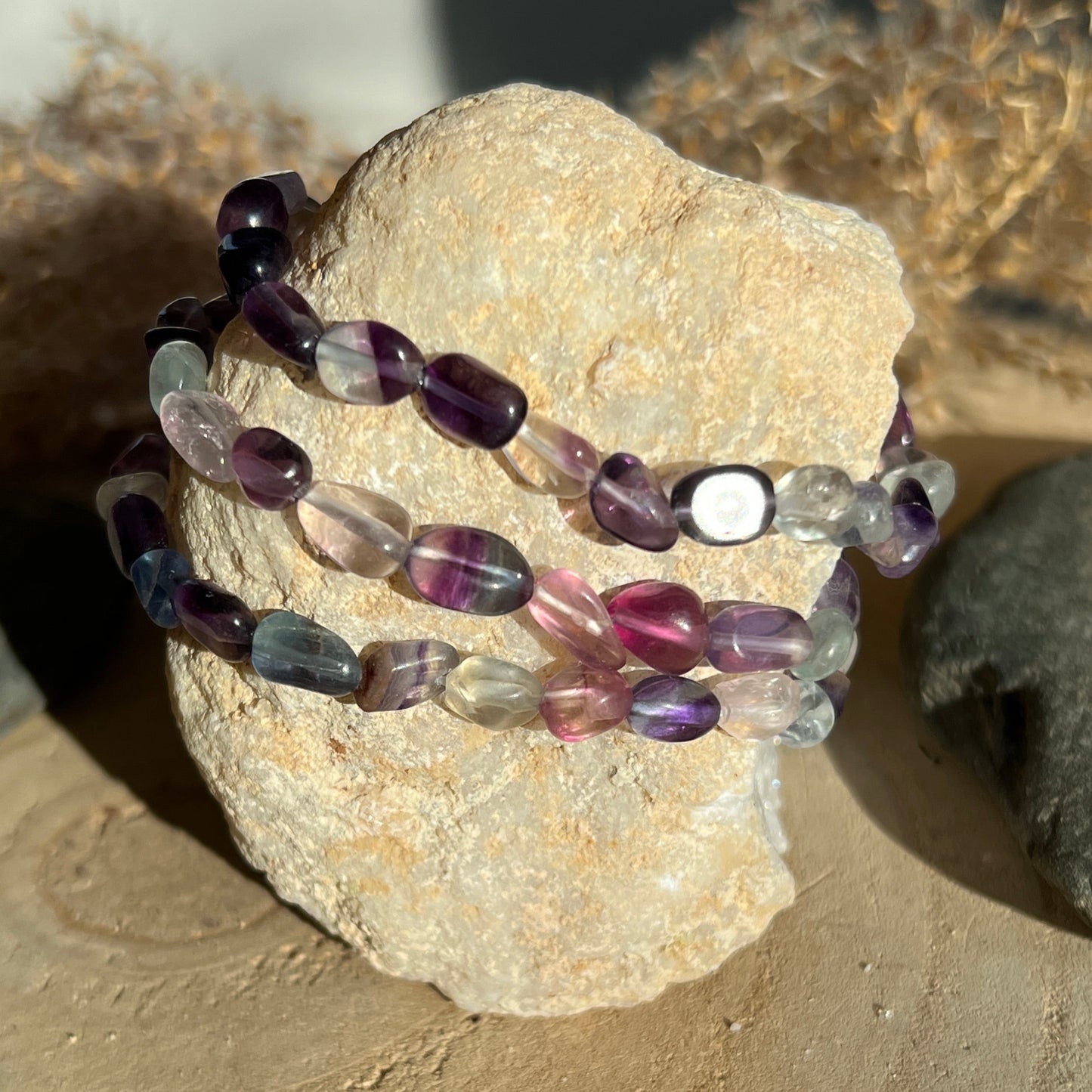 Fluorit bunt Nugget Armband A-Qualität