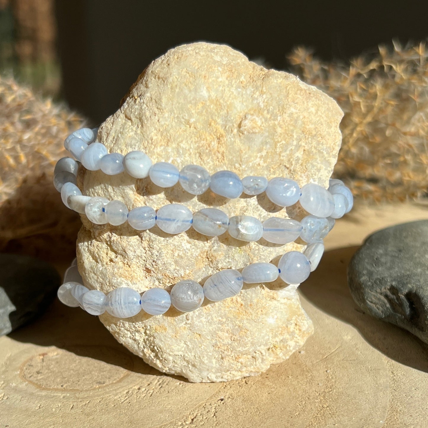 Chalcedon blau Nugget Armband