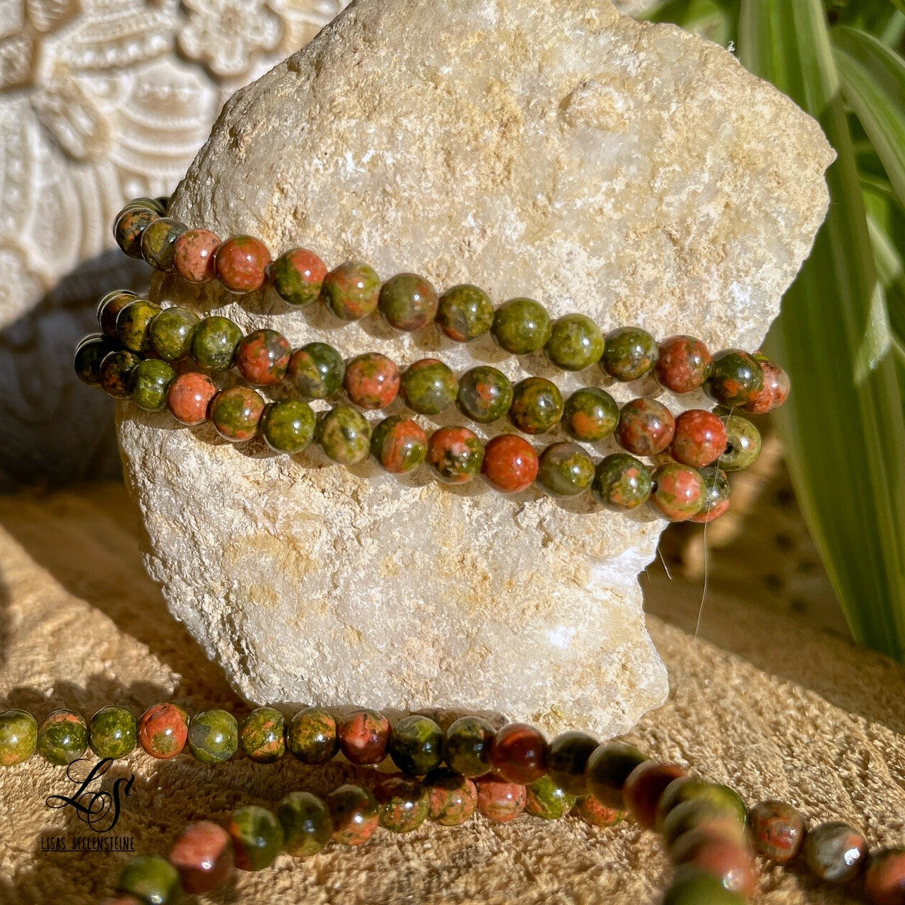 Unakit / Epidot Kugel Armband ca. 4-5mm / 19 cm 9U